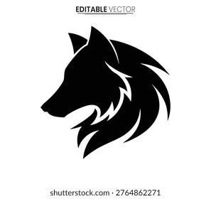 A striking black wolf head, rendered as a clean vector graphic with a distinctive silhouette style.