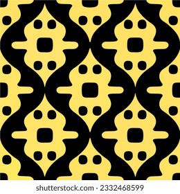 Striking black and yellow border pattern set against a yellow background, drawing inspiration from art nouveau elements while resembling the fascinating Sierpinski gasket fractal shape.