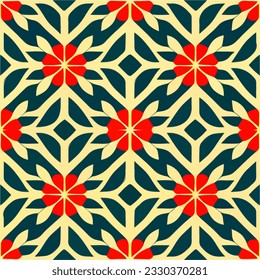 Striking black and yellow pattern adorned with captivating red circles. This repeating fabric pattern exhibits seamless symmetry and bears the hallmarks of Aizome craftsmanship. Its vibrant colors.