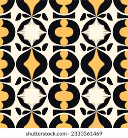 Striking black and yellow pattern against a crisp white background, featuring an ornate geometric design. The seamless and intricate art deco motifs lend an elegant touch.