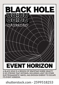 A striking black-and-white cosmic design illustrates the mysterious nature of black holes 