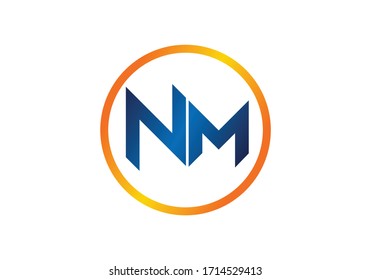 Striking Blue NM Monogram Inside an Energetic Gold Gradient Circle Modern Logo Design for NM Branding