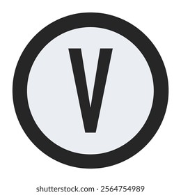 A striking and bold representation of the letter V within a classic circular frame. Perfect for logos, signage, or versatile branding concepts.