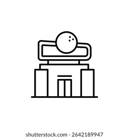 Striking Building Exterior With Bowling Ball Sign Icon In Outlines