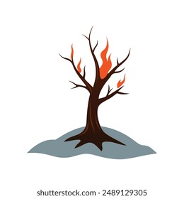 Striking burnt dead tree vector illustration, ideal for nature and environmental design projects.