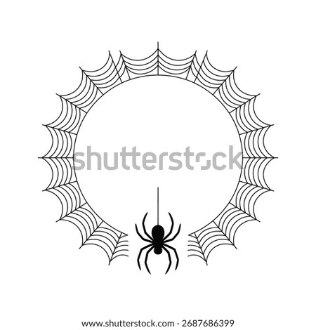 A striking circular frame meticulously formed from intricate spiderwebs, featuring a solitary arachnid at its bottom. This graphic illustration is ideal for creating compelling Halloween-themed design