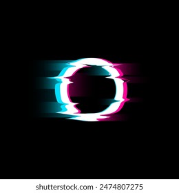 A striking circular glitch frame, illuminated with neon pink and cyan highlights against a dark backdrop. This vector illustration captures a modern tech aesthetic through digital distortions