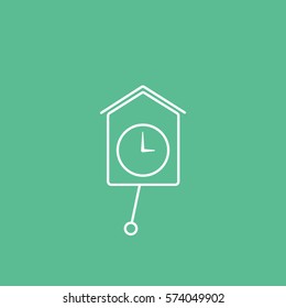 Striking Clock On Wall Line Icon On Green Background