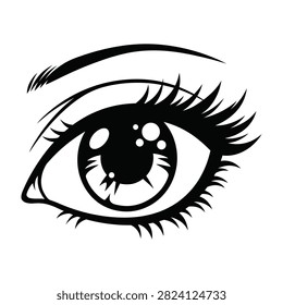 A striking close up silhouette of a stylized anime eye with long eyelashes and detailed pupils. Perfect for character design, manga art, or creative projects.