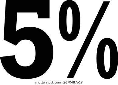 Eine auffällige Nahaufnahme eines fetten schwarzen '5%'-Symbols, das klar gerendert und einzeln auf einer sauberen weißen Kulisse angeordnet ist und sich ideal für Marketing-, Verkaufs- oder Finanzgrafiken eignet.