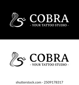 Logotipo de cobra impressionante simbolizando a força e a coragem perfeitas para um estúdio de tatuagem ou marca de vestuário
