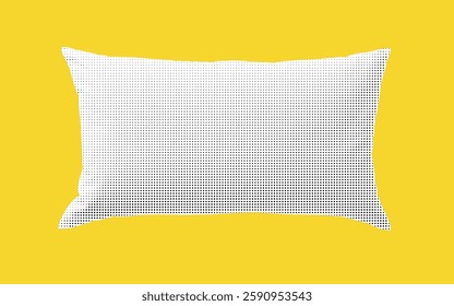 A striking collage displays a white pillow adorned with a halftone design against a bold yellow backdrop.