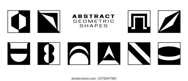 A striking collection of abstract geometric shapes, featuring bold contrasts and sharp lines. Suitable for creative graphic design, logos, and digital artwork.