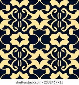 Striking combination of black and yellow with stylized designs, displaying an intricate and elegant damask pattern influenced by art nouveau and art deco aesthetics.