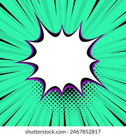A striking comic-style explosion with radiant green lines and a black halftone pattern, outlined with purple accents, perfect for energetic and attention-grabbing designs.