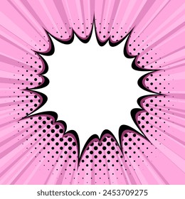 A striking comic-style explosion with radiant pink lines and a black halftone pattern, outlined with purple accents, perfect for energetic and attention-grabbing designs.