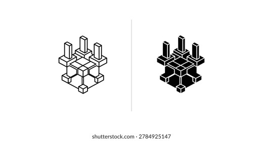 A striking comparison of two isometric 3D block structures with varying heights and contrasting light and shadow effects for visual emphasis.