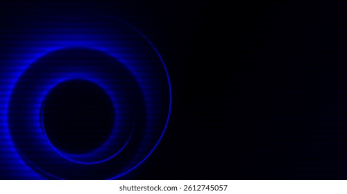 Striking Dark Blue Abstract Concentric Circles on Black Backdrop for Minimalist Digital Design or Neon Light Effect Presentations and Modern Tech Concepts
