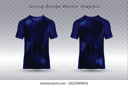 Striking dark purple jersey template with layered abstract curves in dark and bright blue, creating a dynamic, high-energy look. Perfect for sports teams, esports, or standout athletic apparel.