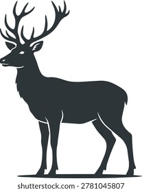 A striking dark silhouette of a stag, showcasing its impressive antlers and powerful build.