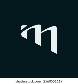 A striking, dark, stylized capital letter "M" graphic.