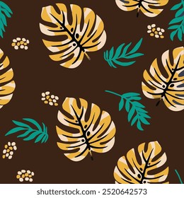 A striking design featuring a dark chocolate background adorned with intricate leaf and tree motifs in rich green tones. The pattern combines nature-inspired elements for a bold, modern aesthetic.

