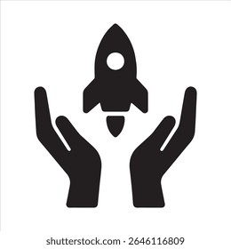 A striking design featuring two hands carefully holding a rocket, symbolizing ambition, innovation, and reaching for the stars. 