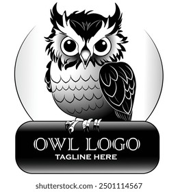 Elegantes Schwarz-Weiß-Eule-Logo. Owl Logo, Vektordesign.
