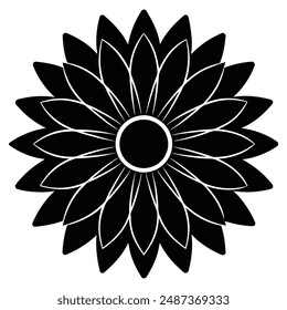 A striking and detailed silhouette vector of a bold sunflower, perfect for a variety of design projects.