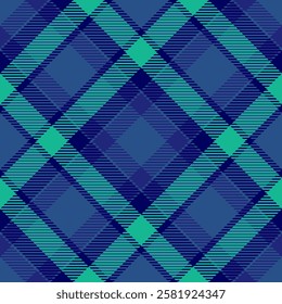 Striking diagonal plaid pattern in teal and navy.  Perfect for textile design, fashion, or website backgrounds.  Seamless repeat for versatile use in various projects.