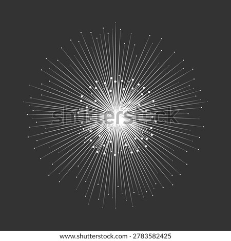A striking digital explosion graphic featuring intense bright rays emanating from a central light source against a dark background.