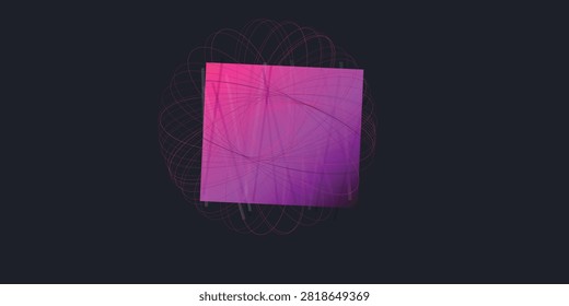 A striking digital illustration featuring a central pink square overlaid with intricate delicate circular line patterns. The contrast between the solid shape and the complex linework creates a visually compelling design.