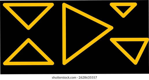 A striking digital illustration featuring a series of outlined yellow triangles of various sizes and orientations on a sleek black background. The geometric design conveys modern minimalism