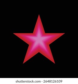 A striking digital illustration of a five-pointed star with a luminous pink to red gradient, casting a brilliant glow on a stark black background, 