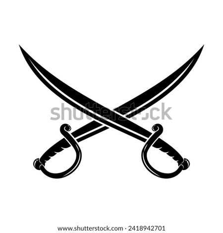 Striking Dual Swords Vector Art: Black and White Crossed Blades, Crossed swords isolated on white background design element for logo label badge sign vector illustration