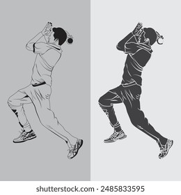 Schlagender dynamischer männlicher Cricket-Bowler in Aktion Pose Vektorgrafik, Illustration  