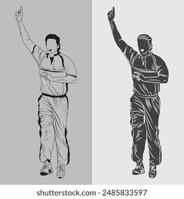 Striking Dynamic Male Cricket Bowler in Action Pose Vector, Illustration  
