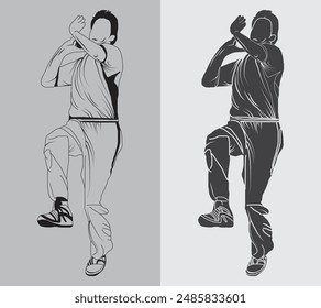 Striking Dynamic Male Cricket Bowler in Action Pose Vector, Illustration  