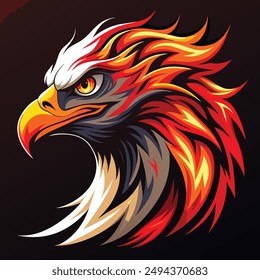 A striking and dynamic vector illustration of an eagle's head, rendered in a vibrant and eye-catching color palette of neon red, orange, white, and black. The fluid, swirling patterns of the neon.