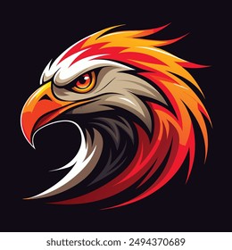 A striking and dynamic vector illustration of an eagle's head, rendered in a vibrant and eye-catching color palette of neon red, orange, white, and black. The fluid, swirling patterns of the neon.