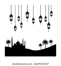 A striking Eid Mubarak design featuring a detailed silhouette, likely of people or celebratory objects. The silhouette style is a key element, creating a visually impactful image.