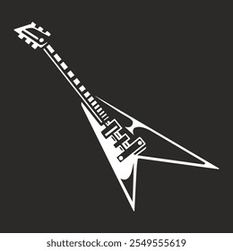 Eine auffällige E-Gitarren-Silhouette in Weiß auf schwarzem Hintergrund zeigt die Form und Eleganz des Instruments, die perfekt für Musikliebhaber und Rockbegeisterte gleichermaßen geeignet ist.