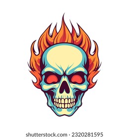 A striking flaming skull vector clip art illustration, radiating intense heat and an edgy vibe, perfect for rock bands and alternative-themed designs
