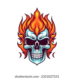 A striking flaming skull vector clip art illustration, radiating intense heat and an edgy vibe, perfect for rock bands and alternative-themed designs