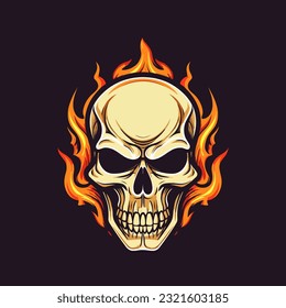 A striking flaming skull vector clip art illustration, radiating intense heat and an edgy vibe, perfect for rock bands and alternative-themed designs