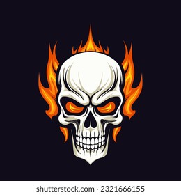 A striking flaming skull vector clip art illustration, radiating intense heat and an edgy vibe, perfect for rock bands and alternative-themed designs