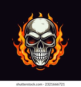 A striking flaming skull vector clip art illustration, radiating intense heat and an edgy vibe, perfect for rock bands and alternative-themed designs