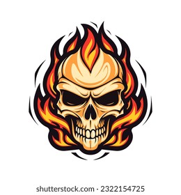 A striking flaming skull vector clip art illustration, radiating intense heat and an edgy vibe, perfect for rock bands and alternative-themed designs