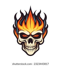 A striking flaming skull vector clip art illustration, radiating intense heat and an edgy vibe, perfect for rock bands and alternative-themed designs