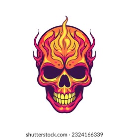 A striking flaming skull vector clip art illustration, radiating intense heat and an edgy vibe, perfect for rock bands and alternative-themed designs